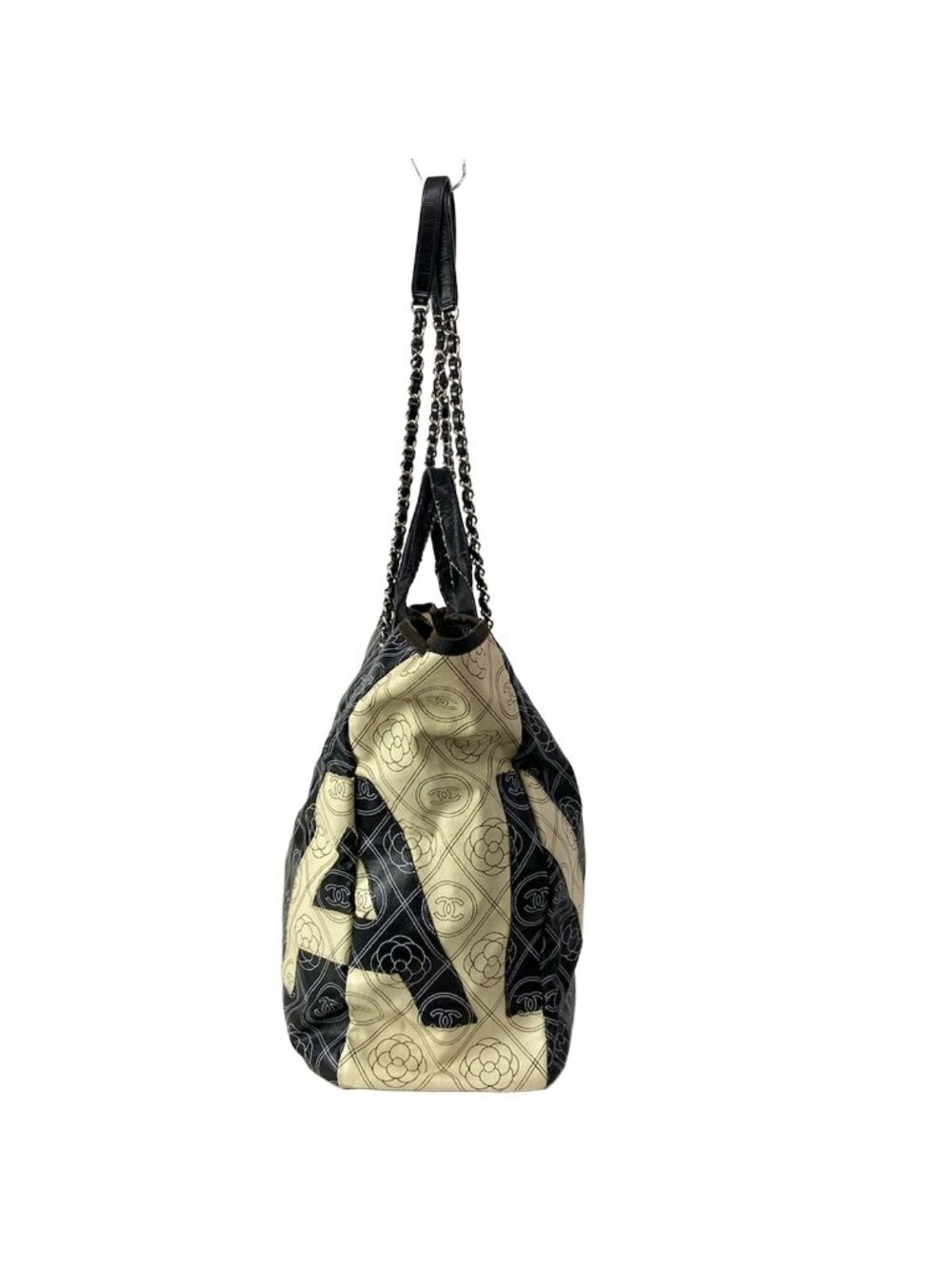 Chanel Tote Large Shopping Black Ivory 2-Way Chain Shoulder Silver Leather - Picture 4 of 15